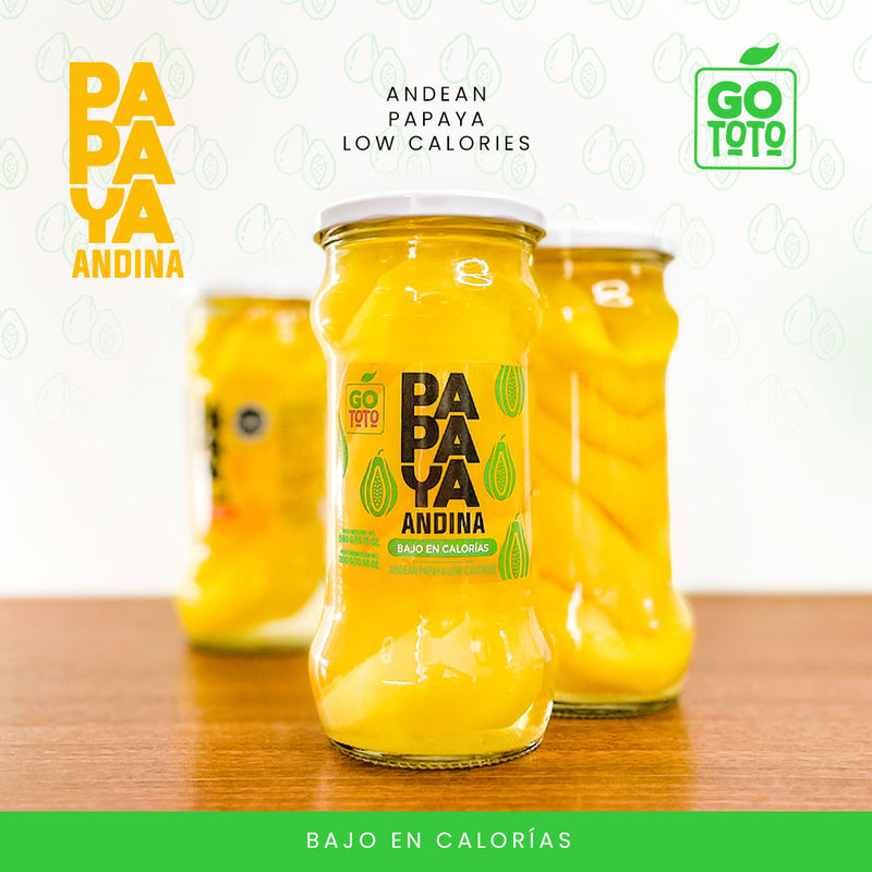 Conserva de Papaya andina bajo en calorias Go Toto Pack 12 x 560g