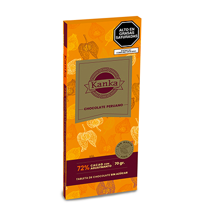 Chocolate con Aguaymanto 72% Cacao sin azúcar Kanka 70g