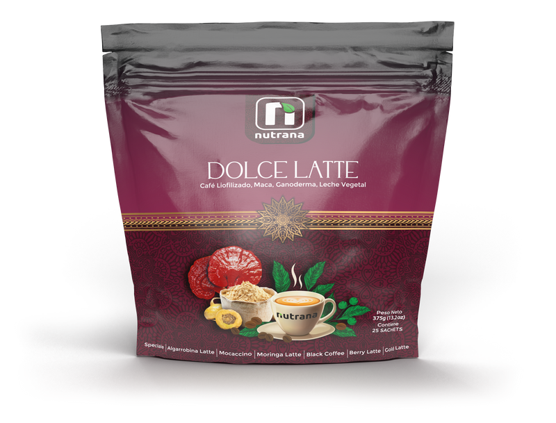 Dolce Latte Café, Maca, Ganoderma y Leche Vegetal Nutrana 375g (25 Sachets)