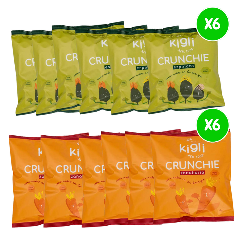 Snack para bebés Crunchie de Zanahoria y Espinaca Kigli Pack 12 x 40g