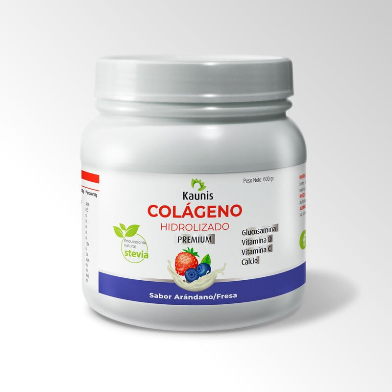 Colágeno Hidrolizado Premium con Arándano y Fresas (Vitamina D, C y Calcio) 600g
