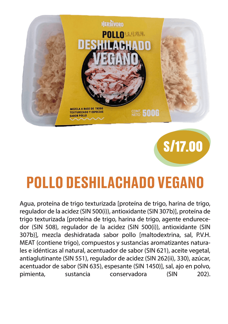 Deshilachado vegano sabor pollo admósfera modificada Herbivoro 500g