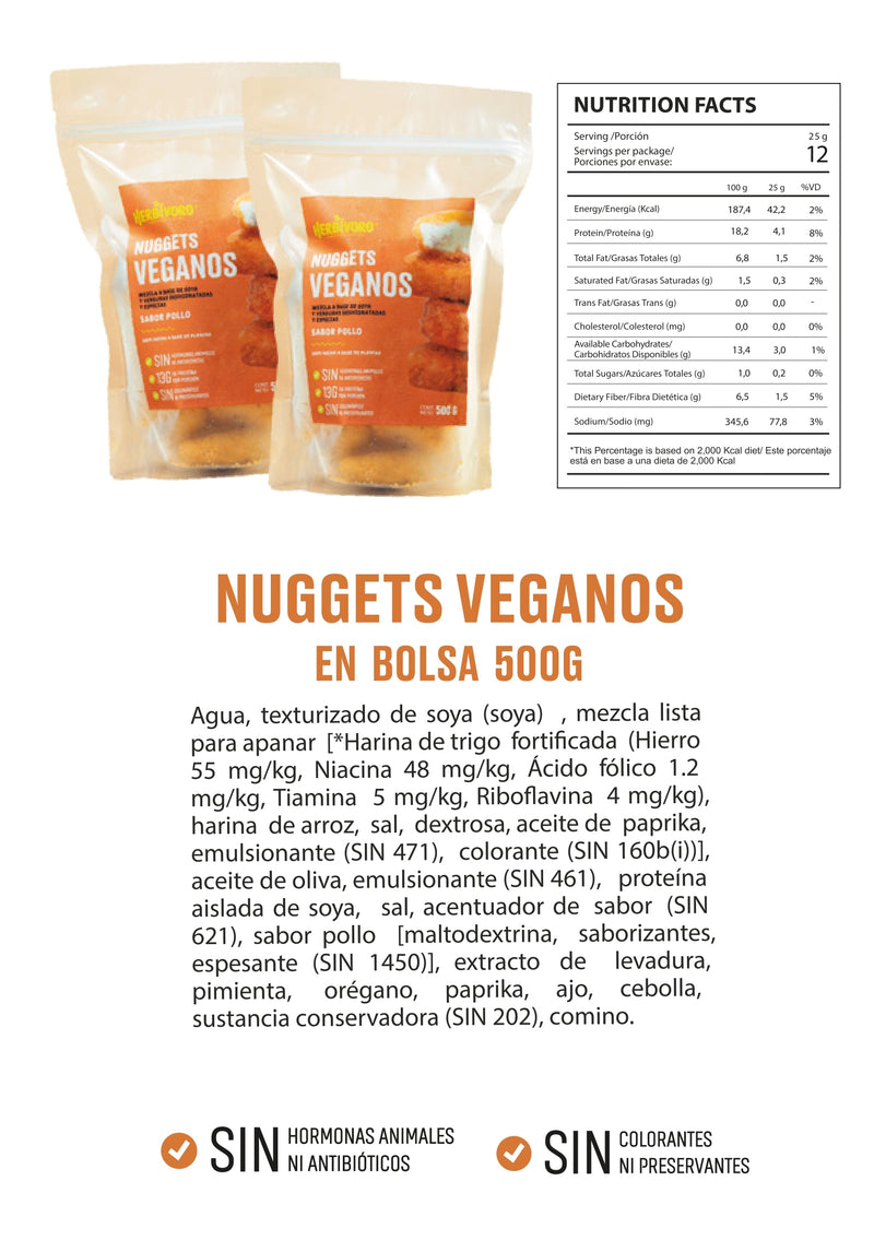 Nuggets vegano sabor pollo congelado Herbivoro Bolsa 500g
