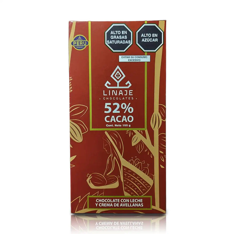 Tableta Chocolate con leche y crema de avellanas 52% Cacao Linaje 100g