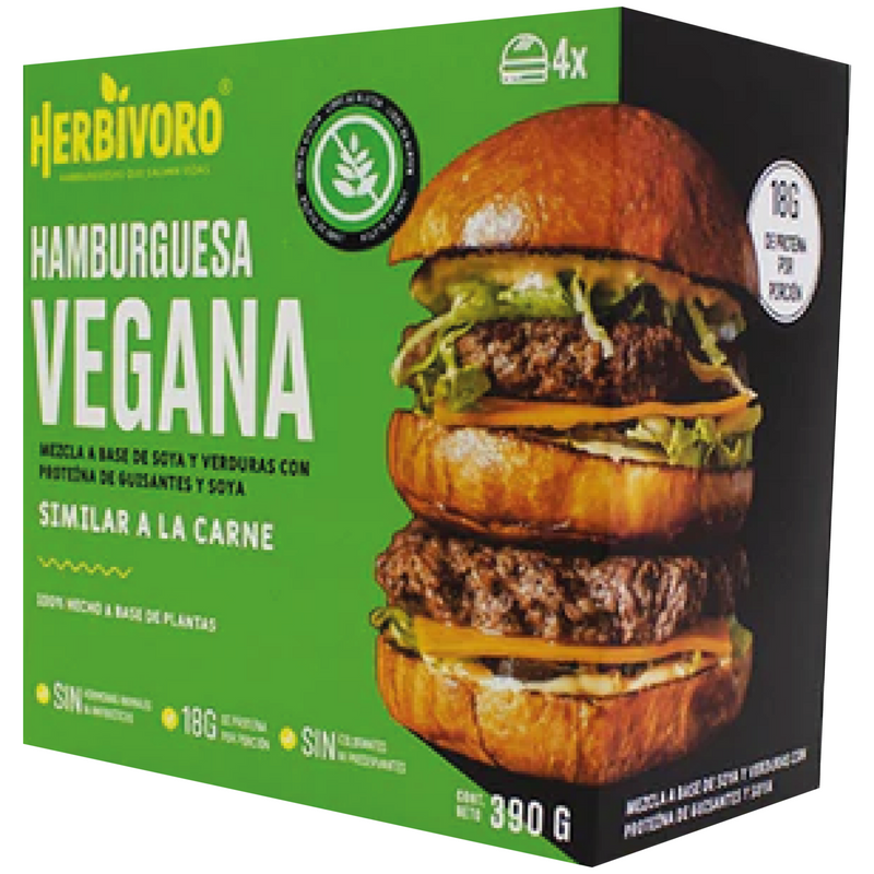 Hamburguesa vegana sabor carne congelada Herbivoro caja 4und(390g)