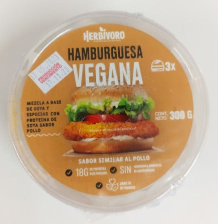 Hamburguesa vegana sabor pollo congelada Herbivoro taper 3und (300g)