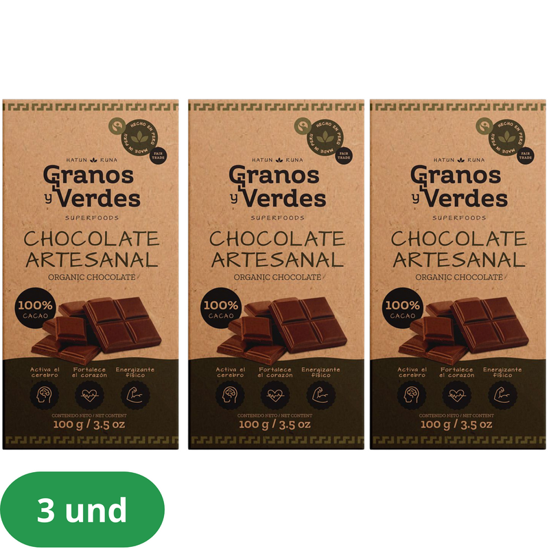 Tableta Chocolate para taza 100% cacao Granos y Verdes 100g