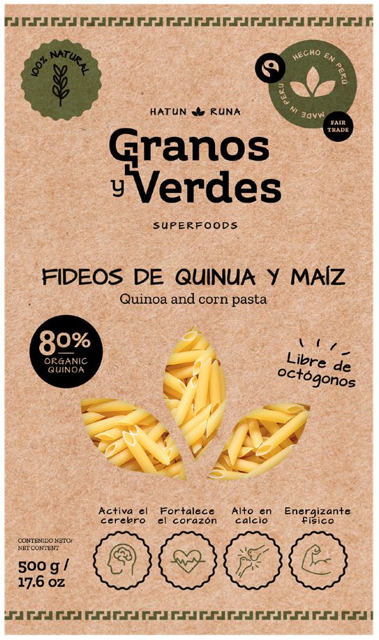 Fideos Canuto Integrales Quinua y maíz Granos y Verdes 500g
